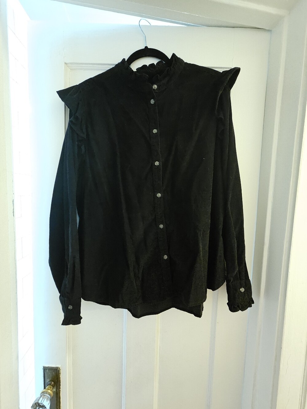Gap Black Ruffle-Shoulder Courderoy Button-Up Top XL